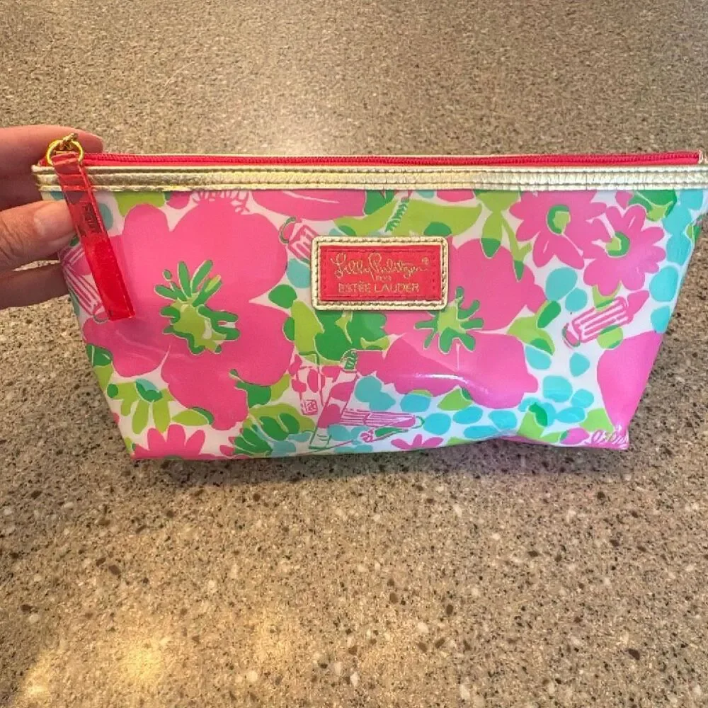 LILLY PULITZER X ESTEE LAUDER Pink Green Floral Lipstick Mascara Print Makeup Zi
